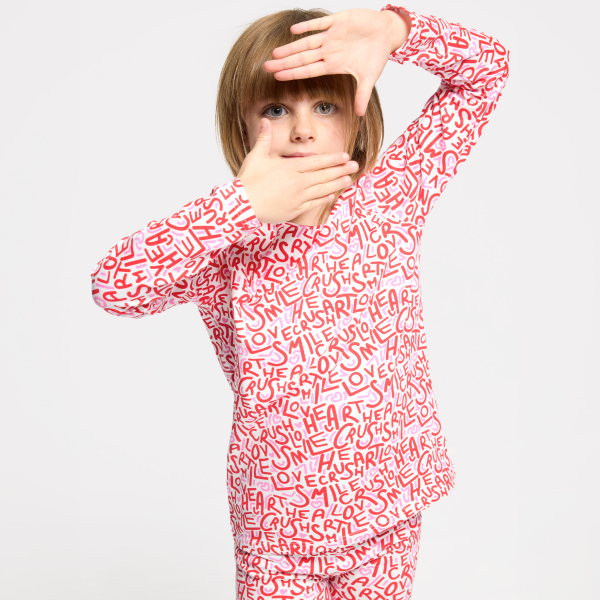 منامة من قطعتين من الجيرسي برسوم، باللون الوردي للفتيات